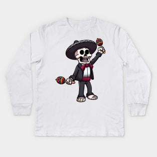Mariachi Skeleton Kids Long Sleeve T-Shirt